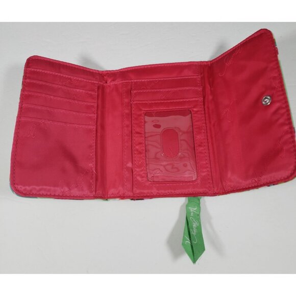 Vera Bradley Euro Tutti Frutti Lime Green Floral Paisley Euro Quilted Wallet - Picture 3 of 9
